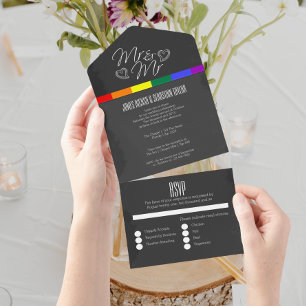 Invitación Todo En Uno Chalkboard boda doodle corazones Sr. y Sr.