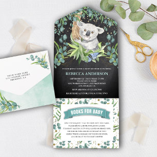 Invitación Todo En Uno Chalkboard Eucalipto Koala Bebé Shower