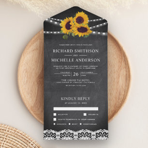 Invitación Todo En Uno Chalkboard Lace String Lights Sunflower Boda