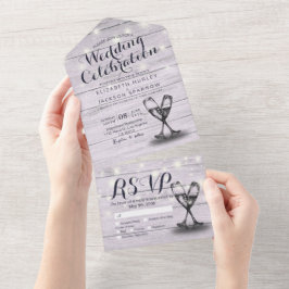 Invitación Todo En Uno Champán Gafas Rústica de cuerda de madera Boda
