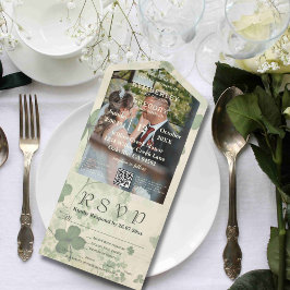 Invitación Todo En Uno Chartreuse verde de trébol botánico Foto Código QR