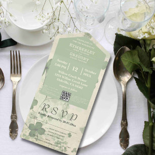 Invitación Todo En Uno Chartreuse verde floral botánica Código QR irlandé