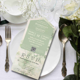 Invitación Todo En Uno Chartreuse verde floral botánica Código QR irlandé