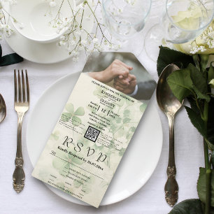 Invitación Todo En Uno Chartreuse verde floral botánica Foto de código QR