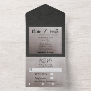 Invitación Todo En Uno Chic Moderno Gris y Rosa Brillo Glam Boda