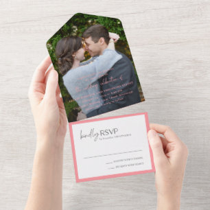 Invitación Todo En Uno Chic Rosa Foto Boda Moderna