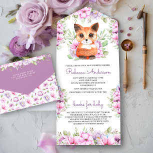 Invitación Todo En Uno Chica Cumpleaños de Kitten Floral Rosa Púrpura
