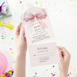 Invitación Todo En Uno Chica de crema beige rosada Baby Shower rsvp