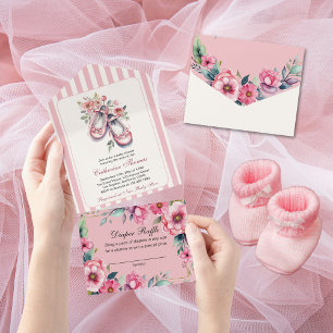 Invitación Todo En Uno Chica de zapatos de Ballerina Rosa Vieja Baby Show