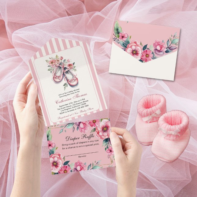 Invitación Todo En Uno Chica de zapatos de Ballerina Rosa Vieja Baby Show (Subido por el creador)