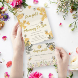 Invitación Todo En Uno Chica mamá a ser honeycomb Baby Shower