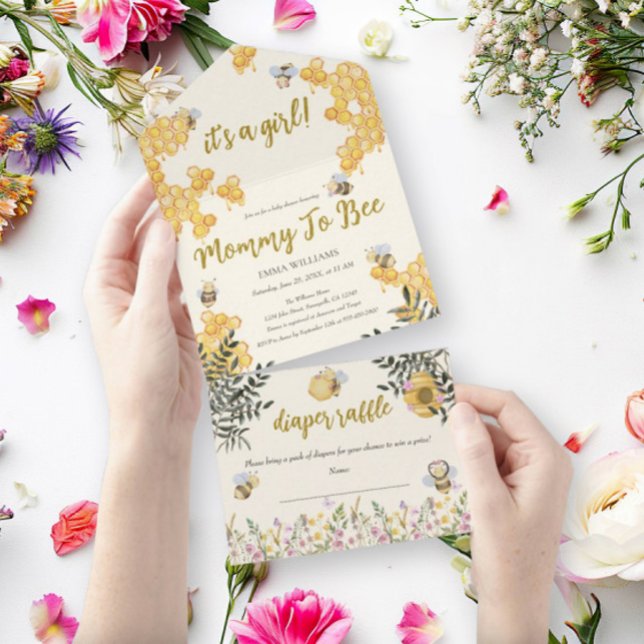 Invitación Todo En Uno Chica mamá a ser honeycomb Baby Shower (Subido por el creador)