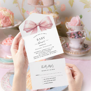 Invitación Todo En Uno Chica rosado de reverso Baby Shower rsvp