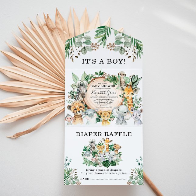 Invitación Todo En Uno Chico de animales de Safari de la jungla rusa Baby (Subido por el creador)