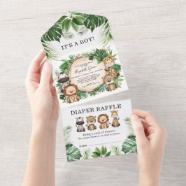 Invitación Todo En Uno Chico de animales salvajes de la jungla tropical B