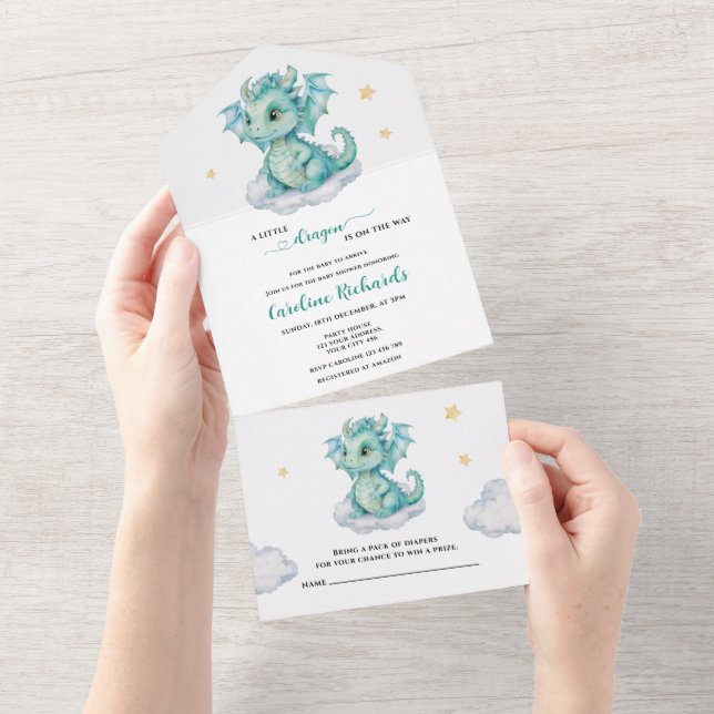 Invitación Todo En Uno Chico Dragón Baby Shower (desgarro)