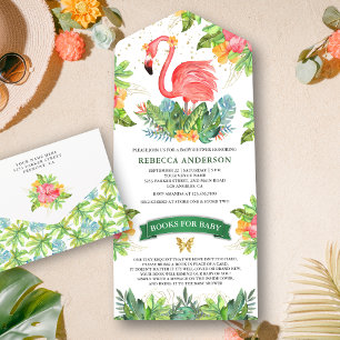 Invitación Todo En Uno Chico Ducha de Bebé Selva Tropical Rústica Flamenc