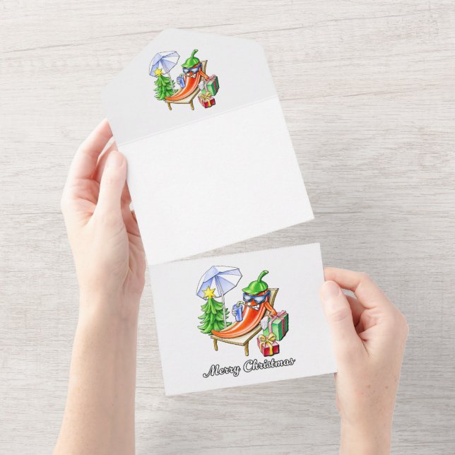 Invitación Todo En Uno Chili horizontal de navidad blanca (desgarro)