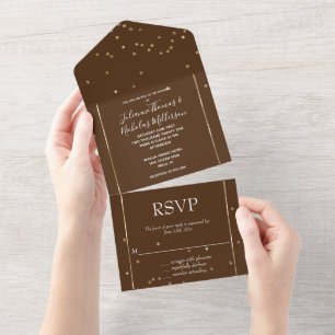Invitación Todo En Uno Chocolate Brown Gold Glam Confetti