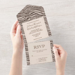 Invitación Todo En Uno Chocolate crema marrón Rubor Purpurina cebra