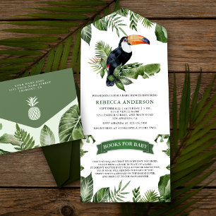 Invitación Todo En Uno Chorreante Selva Tropical Cute Toucán Baby Shower
