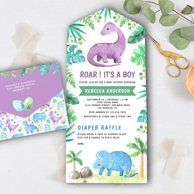 Invitación Todo En Uno Chorro Infantil Rústico y Adorable de Dinosaurio e (Subido por el creador)
