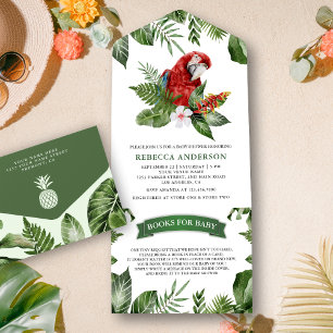 Invitación Todo En Uno Chorro Tropical Selvático Cumple de Bebé Loro Cute