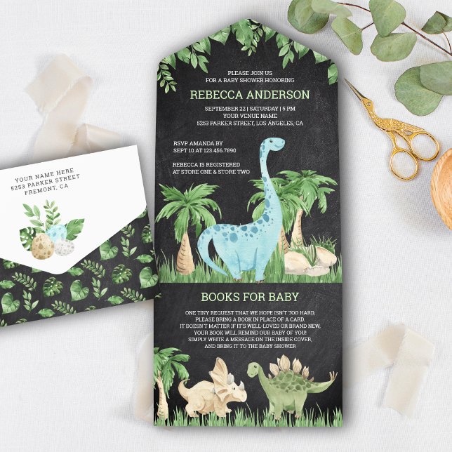 Invitación Todo En Uno Chulada Fiesta de Dinosaurios con Pizarra Rústica  (Subido por el creador)