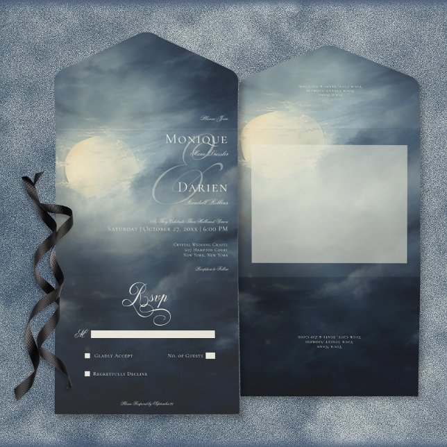 Invitación Todo En Uno Cielo gótico oscuro de luna llena sin cena (Dark Gothic Full Moon Night Sky No Dinner All In One Invitation)