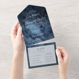 Invitación Todo En Uno Cielo nocturno celeste | Sello De Oro Y Envío