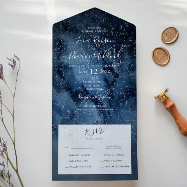 Invitación Todo En Uno Cielo nocturno celeste | Sello Y Envío De Plata (Subido por el creador)