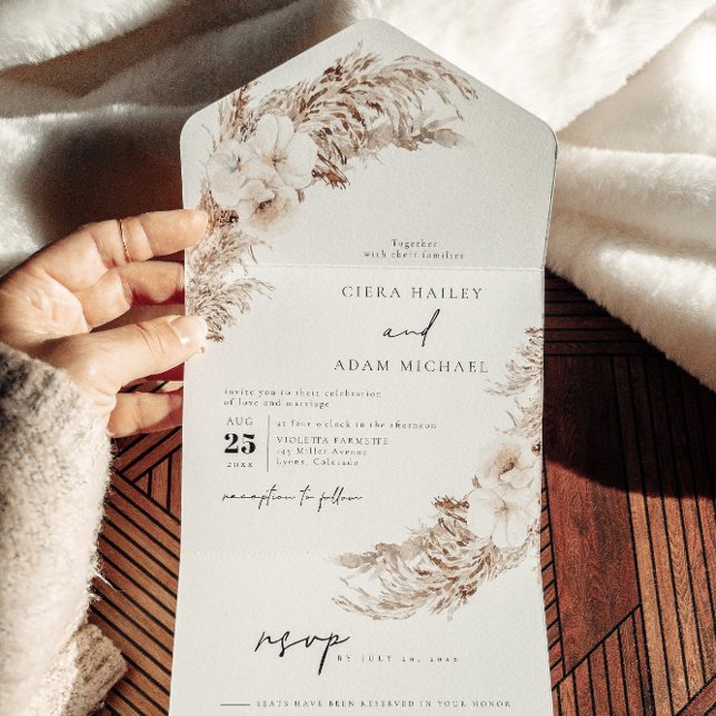 Invitación Todo En Uno CIERA Bohehmian Fall Pampas Grass Boda (Subido por el creador)