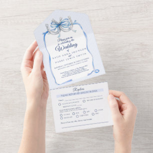 Invitación Todo En Uno Cinta azul de boda y herraduras