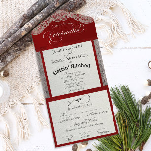 Invitación Todo En Uno Cinta y encaje Gettin 'Hitched - Rojo