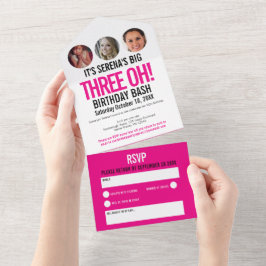 Invitación Todo En Uno Círculos gráficos de fotos rosadas en el tercer cu