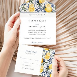 Invitación Todo En Uno Citrus Elegance Boda con RSVP desgarradora