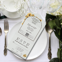 Invitación Todo En Uno Clásico código QR verde del arco girasol Minimalis