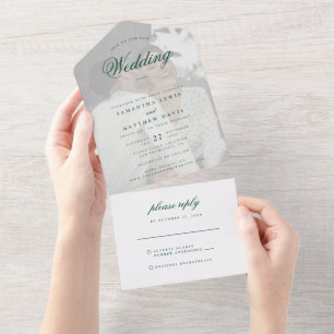 Invitación Todo En Uno Clásico Elegante Verde Esmeralda Boda Fotográfica