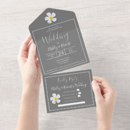 Invitación Todo En Uno Clásico formal moderno, blanco sobre gris, Boda