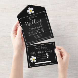 Invitación Todo En Uno Clásico formal moderno, blanco sobre negro, Boda