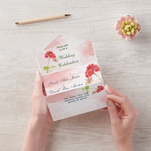 Invitación Todo En Uno Clásico Geranium Garden Flores acuarela (Video)