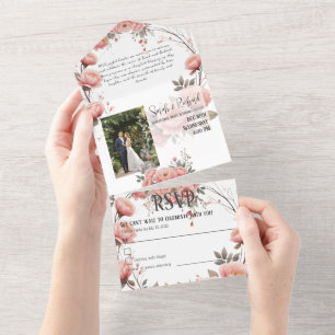 Invitación Todo En Uno Clásico Jardín Floral Tri-Plegable Foto de Boda