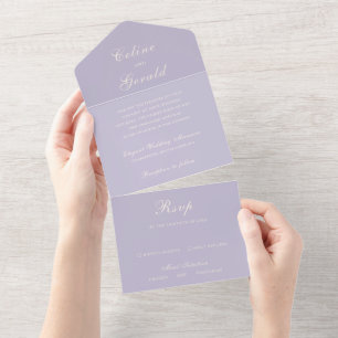 Invitación Todo En Uno Clásico Lila Elegante Boda