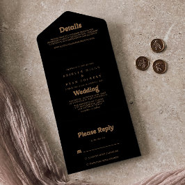 Invitación Todo En Uno Clásico Minimalista Boda Oro Negro    