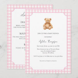 Invitación Todo en Uno Clásico Prep Teddy Bear Baby Shower