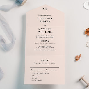 Invitación Todo En Uno Clásico Rubor Pink Elegant Wedding