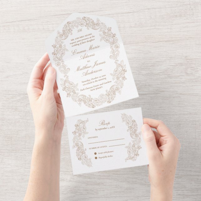 Invitación Todo En Uno Clásico Sofisticado Guión Bodas de Oro (desgarro)