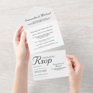 Invitación Todo En Uno Clásico Todo en Uno Minimalista en Blanco y Negro