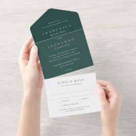 Invitación Todo En Uno Clásico Verde Esmeralda Simple Boda