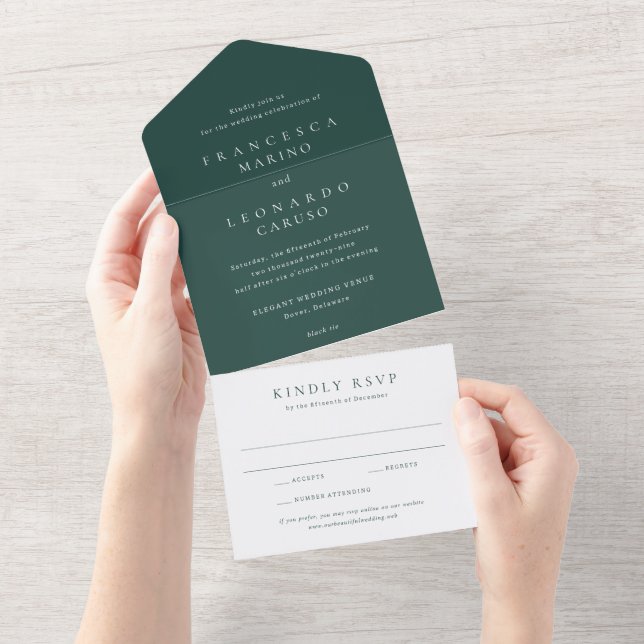 Invitación Todo En Uno Clásico Verde Esmeralda Simple Boda (desgarro)